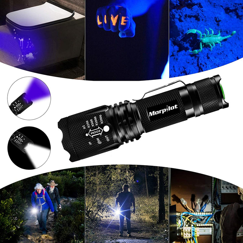 Morpilot UV Flashlight With Batteries, 2 in 1 Back Light & White Led Flashlight 5 Modes 500LM High Lumens Handheld Blacklight UV Torch Urine Detector for Spot Carpet Pet Urine Stain Catch Scorpions