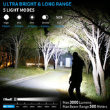 Keenstone LED Tactical Flashlight Rechargeable 2 Pack, 3000 High Lumens, Zoomable, 5 Modes, Waterproof Handheld Flashlight with Pocket Clip for Emergencies, Camping, Hiking or Night Fishing