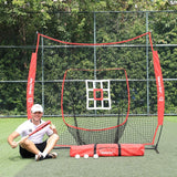 Keenstone 7' X 7' Baseball & Softball Practice Hitting & Pitching Net with Bow Frame, Carry Bag and Bonus Strike Zone, Great for All Skill Levels | Collapsible and Portable