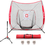 Keenstone 7' X 7' Baseball & Softball Practice Hitting & Pitching Net with Bow Frame, Carry Bag and Bonus Strike Zone, Great for All Skill Levels | Collapsible and Portable