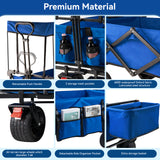 Collapsible Garden Wagon Cart with Removable Canopy, Keenstone Foldable Wagon Utility Carts with Wheels and Rear Storage, Wagon Cart for Garden Camping Grocery Shopping Cart,Blue
