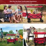 Collapsible Garden Wagon Cart with Removable Canopy, Keenstone Foldable Wagon Utility Carts with Wheels and Rear Storage, Wagon Cart for Garden Camping Grocery Shopping Cart, Red