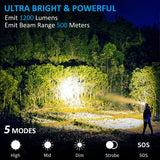 morpilot Headlamp, 1200 Lumens USB Rechargeable Head Lamps, IPX 65 Waterproof Headlight with Adjustable Headband, 5 Modes Led Headlamp Flashlight for Outdoor Camping Hiking Hard Hat Light (2 Packs)