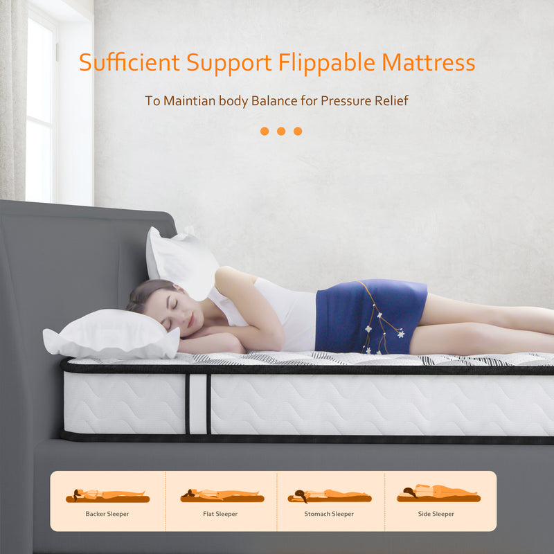 Full Size Hybrid Mattress, Medium Firm Bed in a Box, 10" with Pocket Innerspring and Breathable Foam, Back Pain Relief