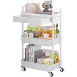 MONVANE 3-Tier Rolling Utility Cart with Drawer,Multifunctional Storage Organizer with Plastic Shelf & Metal Wheels,Storage Cart for Kitchen,Bathroom,Living Room,Office, White