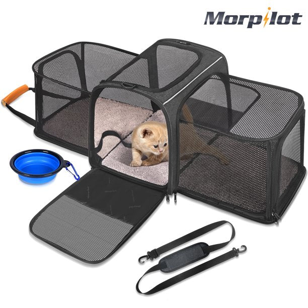 Expandable Pet Carrier, Morpilot Airline Approved Pet Carrier, 2 Sides Expandable Soft Cat Carrier with Fleece Pad for two lower than 15lb Cats, Dogs, Puppy and Small Animals